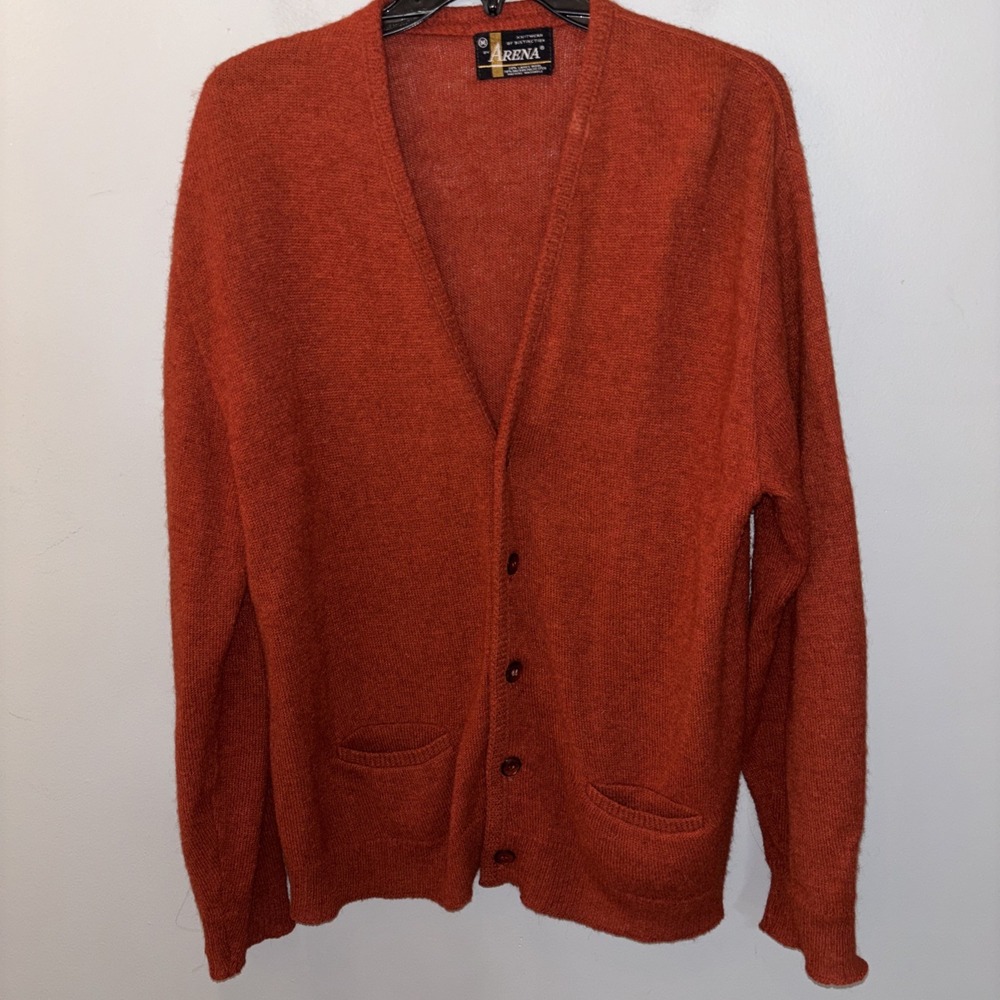 VTG Arena Knitwear Lambswool Blend Cardigan Rust Grunge Grandpacore 70's Size M
